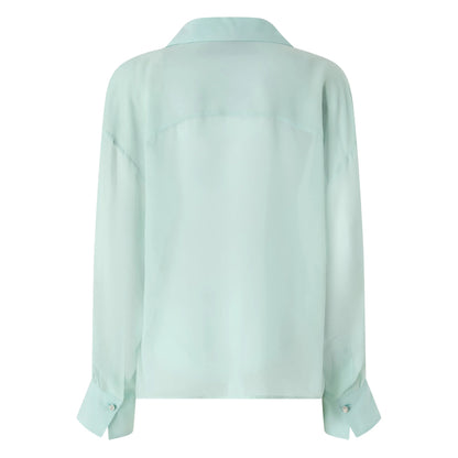 Sheer Sage Green Shirt With Tie Detail