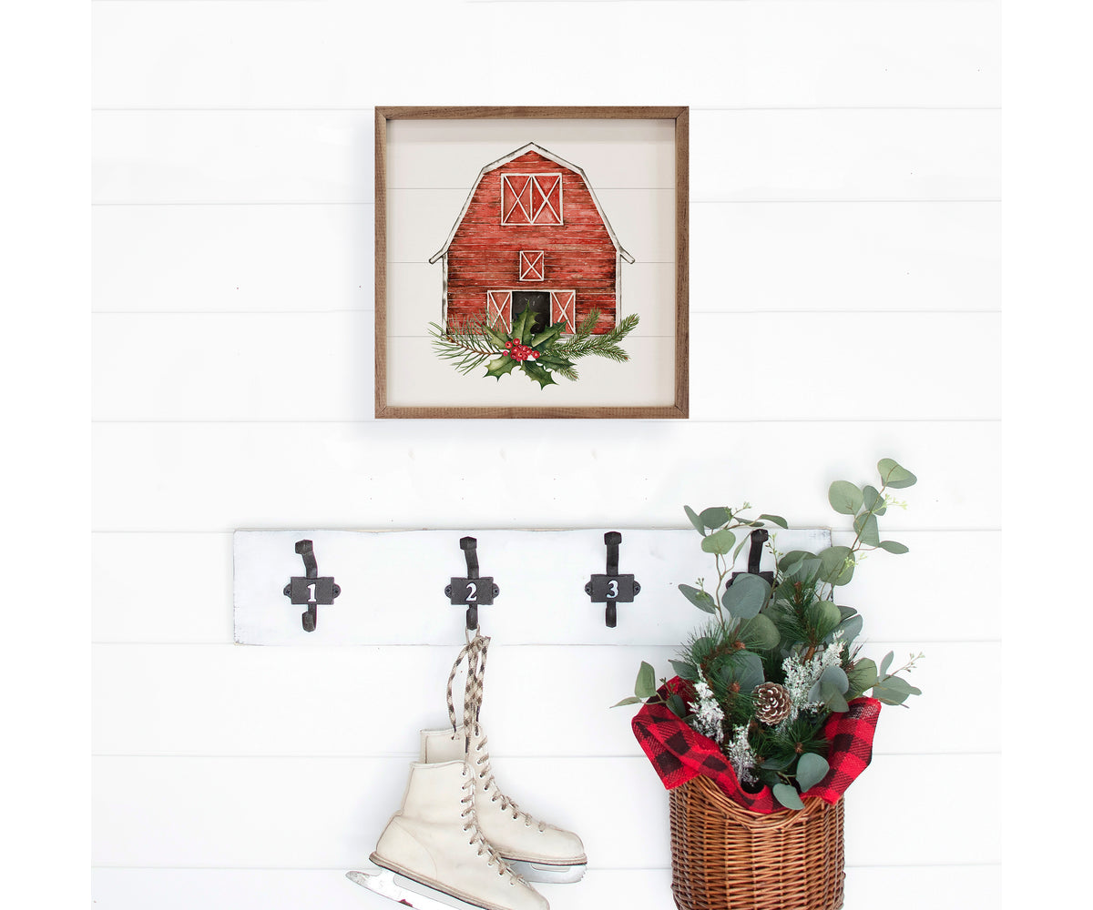 Kendrick Home Red Barn With Wreath Cardinal