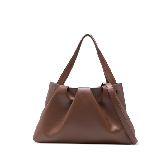 Brown Gathered Detail Top Handle Bag