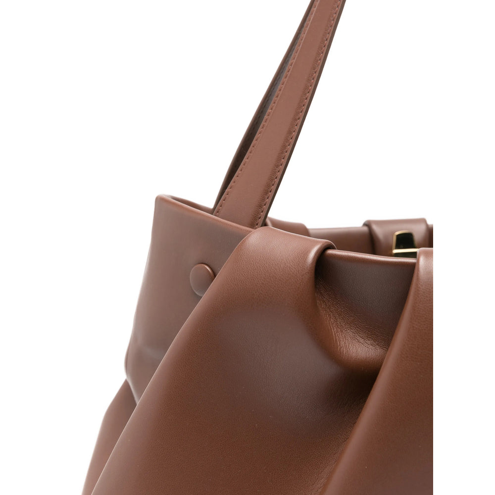 Brown Gathered Detail Top Handle Bag
