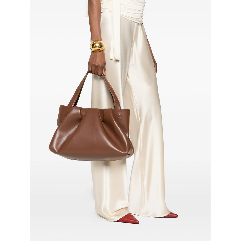 Brown Gathered Detail Top Handle Bag