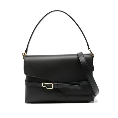 Black Leather Shoulder Bag With Gold-Tone Accents