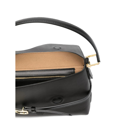 Black Leather Shoulder Bag With Gold-Tone Accents
