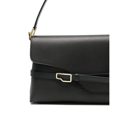 Black Leather Shoulder Bag With Gold-Tone Accents