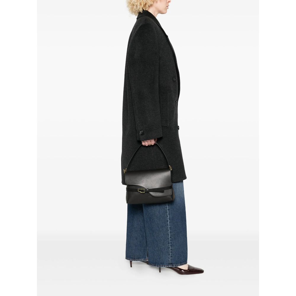 Black Leather Shoulder Bag With Gold-Tone Accents