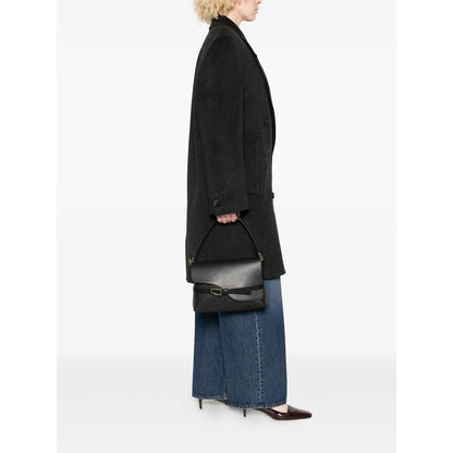Black Leather Shoulder Bag With Gold-Tone Accents