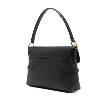 Black Leather Shoulder Bag With Gold-Tone Accents
