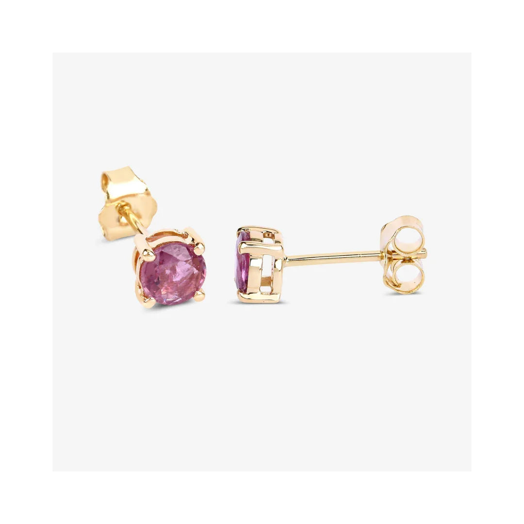 1.30 Ct Round Pink Sapphire Prong 10K Gold Stud Earrings