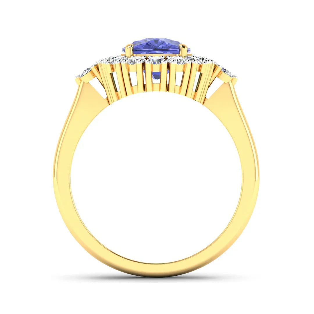 2.02 Ct Cushion Violet Tanzanite & Lab Grown Diamond Prong 14K Gold Halo Ring