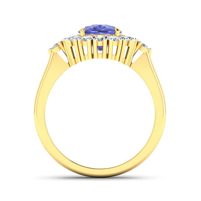 2.02 Ct Cushion Violet Tanzanite & Lab Grown Diamond Prong 14K Gold Halo Ring