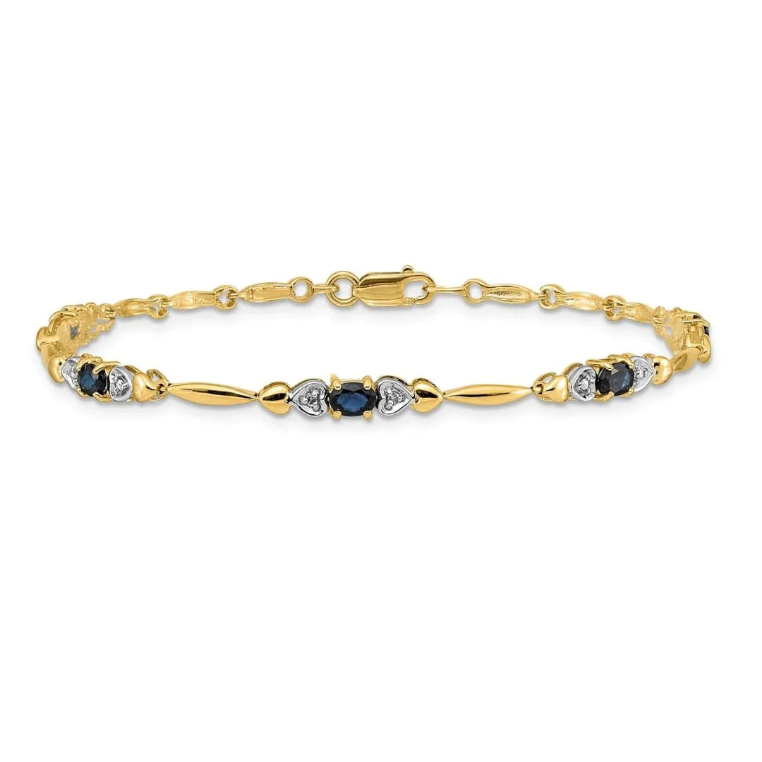 Genuine Blue Sapphire 14K Heart Gold Bracelet