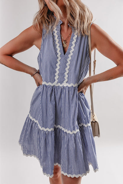 Threaded Pear Macie Sleeveless Notched V Neck Ric Rac Dress