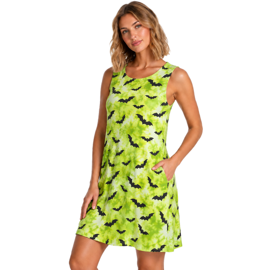 Bat Tie Dye Green Black Print-