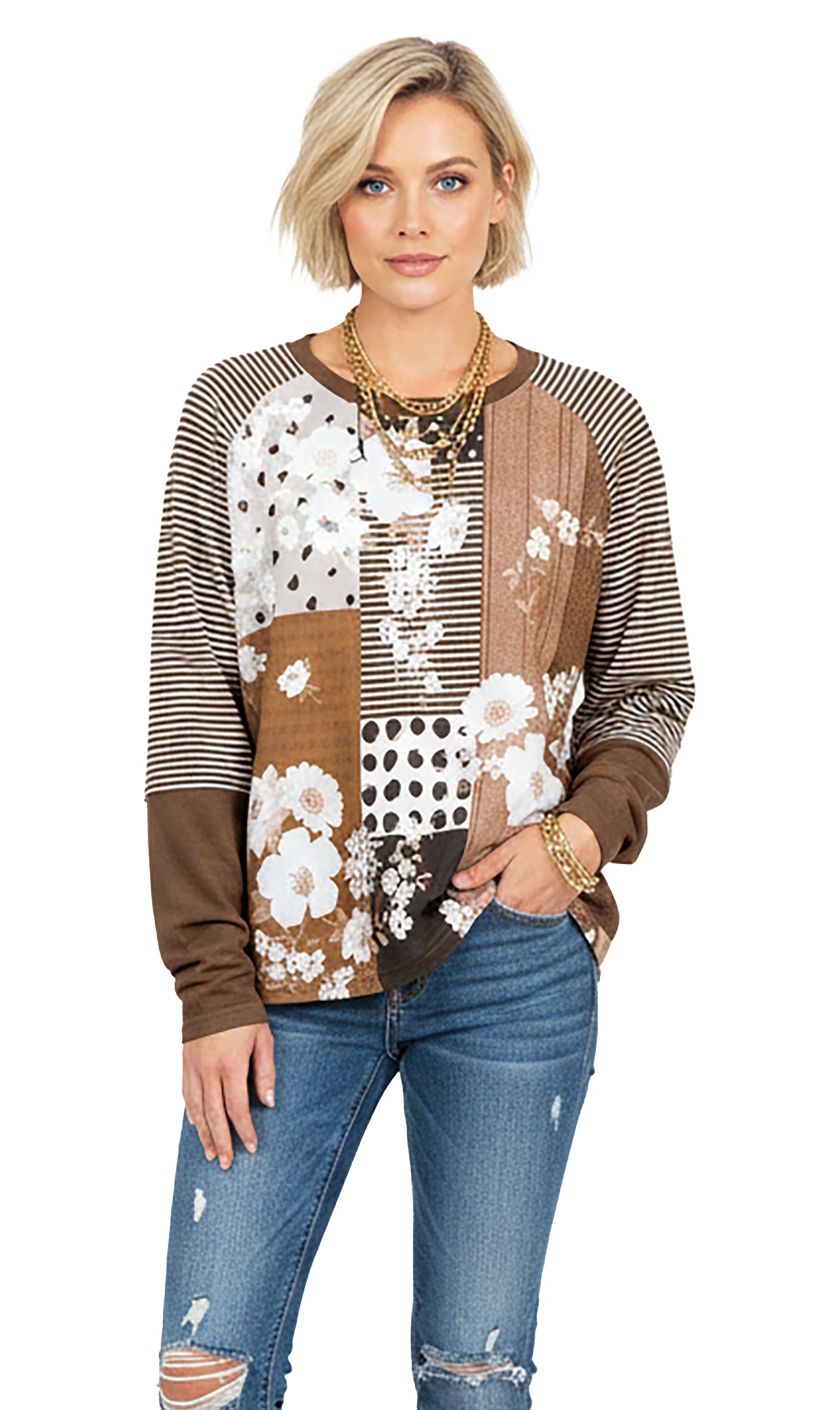 Cream Brown Print-