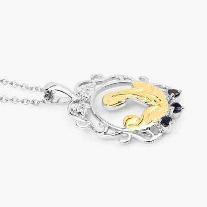 Round Blue Sapphire Prong Silver Pendant Necklace