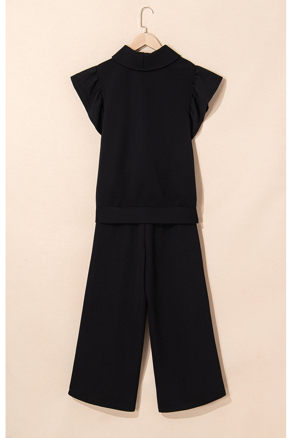 Threaded Pear Kallie Ruffled Sleeve Zipped Top and Wide Leg Pants Set