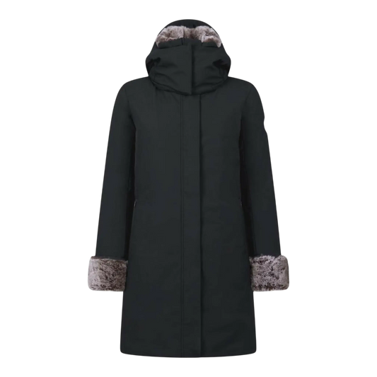 Save The Duck Smeg Hooded Parka with Faux Fur Women Coat Shadow Black