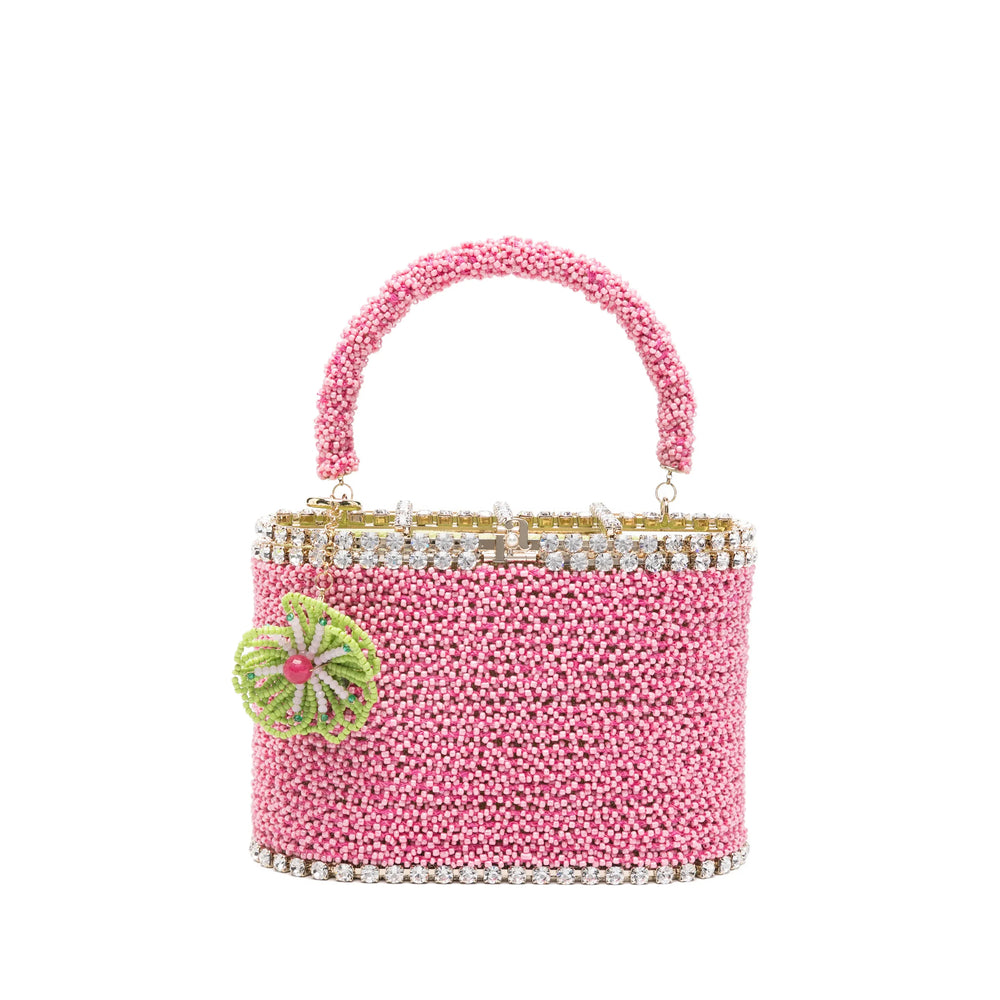 Pink Beaded Top Handle Bag