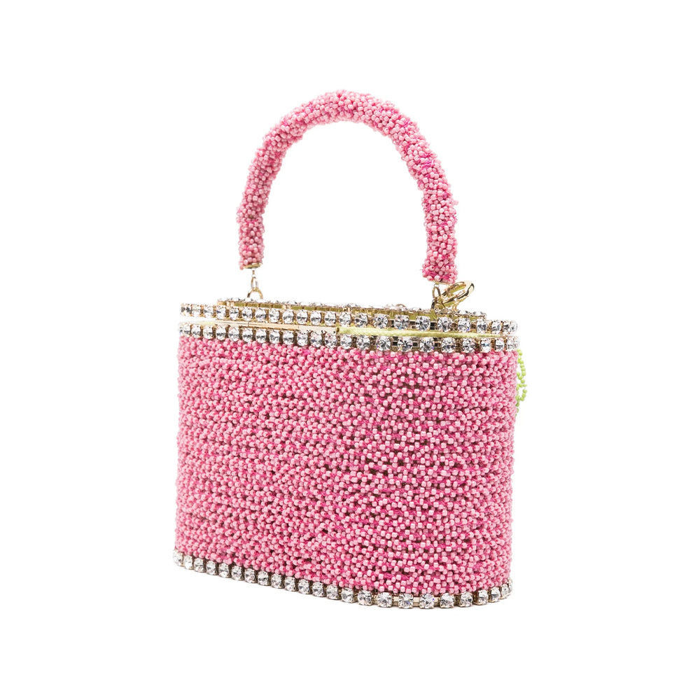 Pink Beaded Top Handle Bag