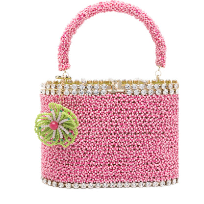 Pink Beaded Top Handle Bag