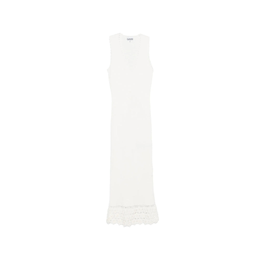 Dress V-Neck Crochet Hem Neutral