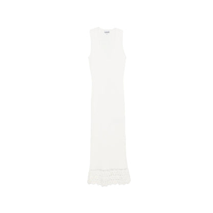 Dress V-Neck Crochet Hem Neutral