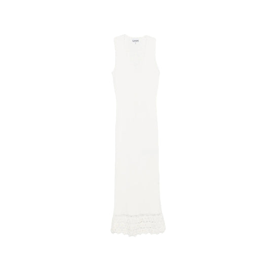 Dress V-Neck Crochet Hem Neutral