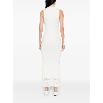 Dress V-Neck Crochet Hem Neutral