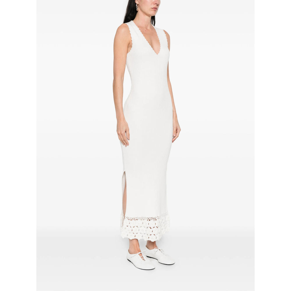 Dress V-Neck Crochet Hem Neutral