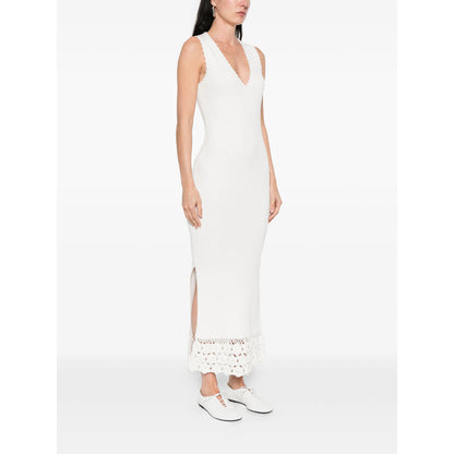 Dress V-Neck Crochet Hem Neutral