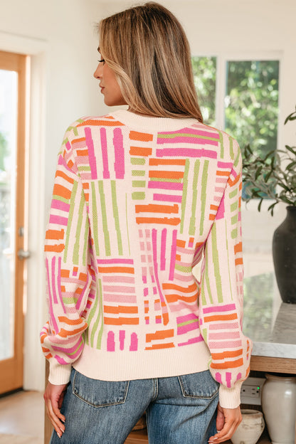 Threaded Pear Tru Pattern Puff Sleeve Sweater