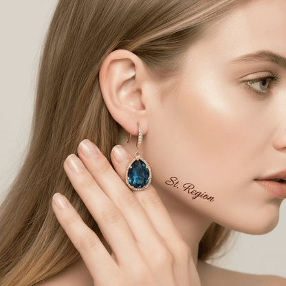 London Blue Crystal & Cubic Zirconia Goldtone Teardrop Hook Earrings