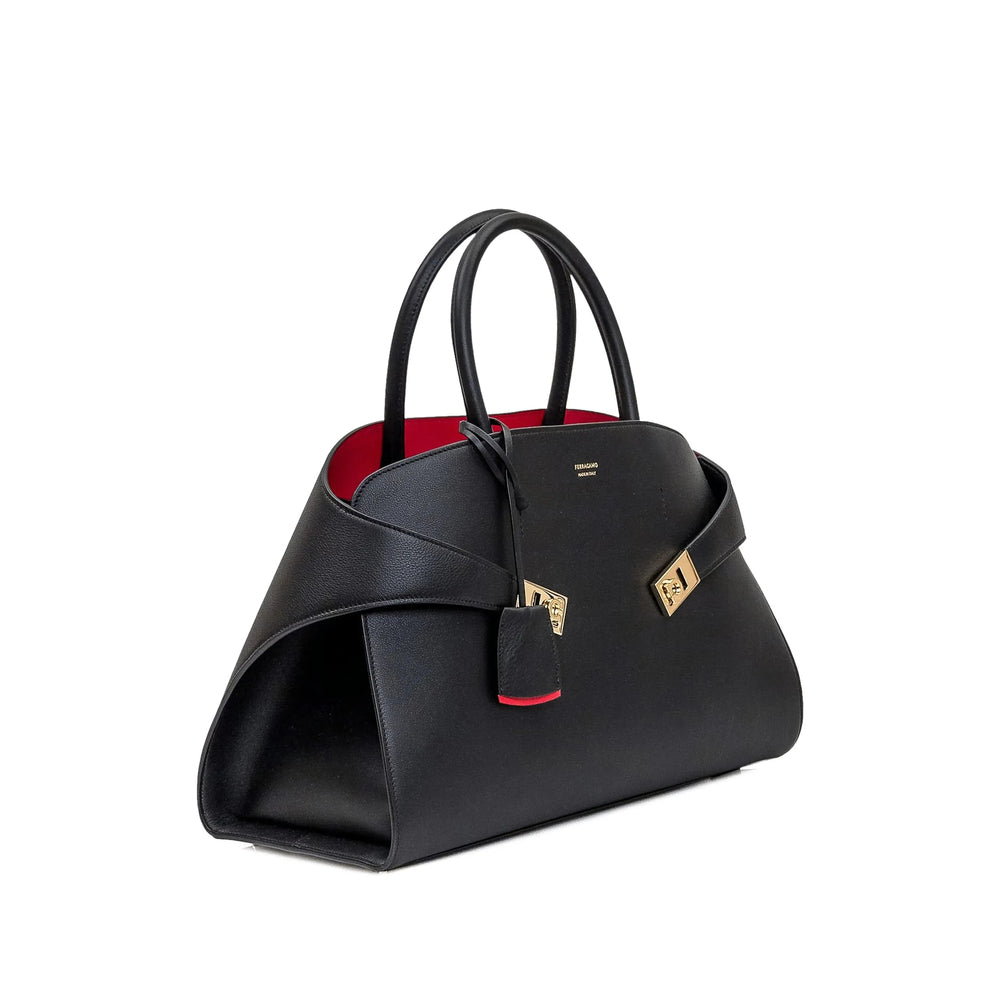 Tote Bag Calf Leather Black
