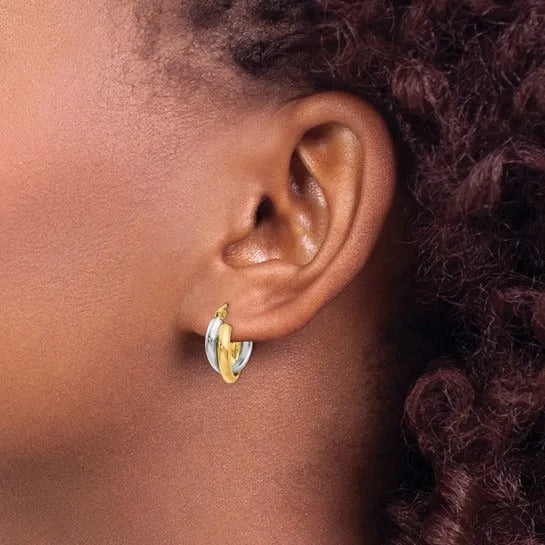14K Gold Two-Tone Hinged Hoop Earrings