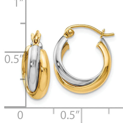 14K Gold Two-Tone Hinged Hoop Earrings
