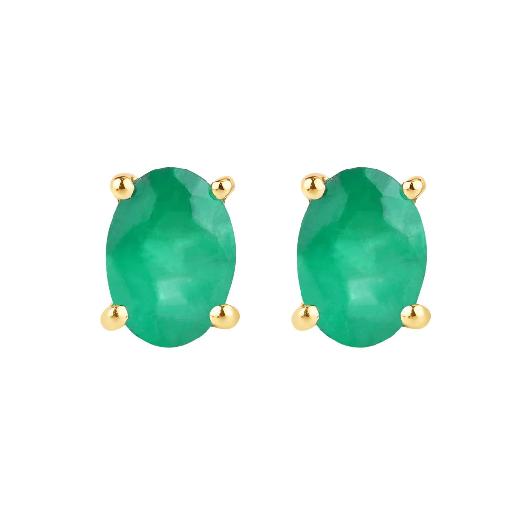 1.44 Ct Oval Green Zambian Emerald Prong 10K Gold Stud Earrings