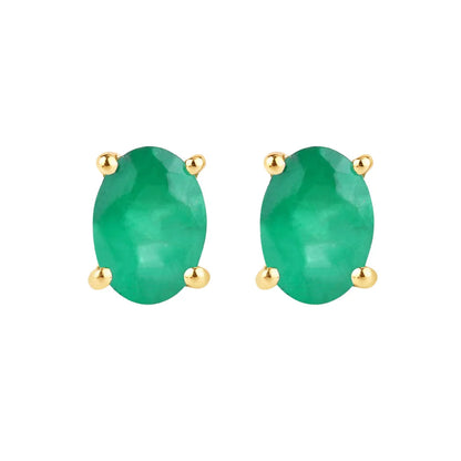 1.44 Ct Oval Green Zambian Emerald Prong 10K Gold Stud Earrings