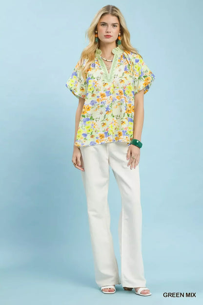 Umgee Watercolor Floral Top
