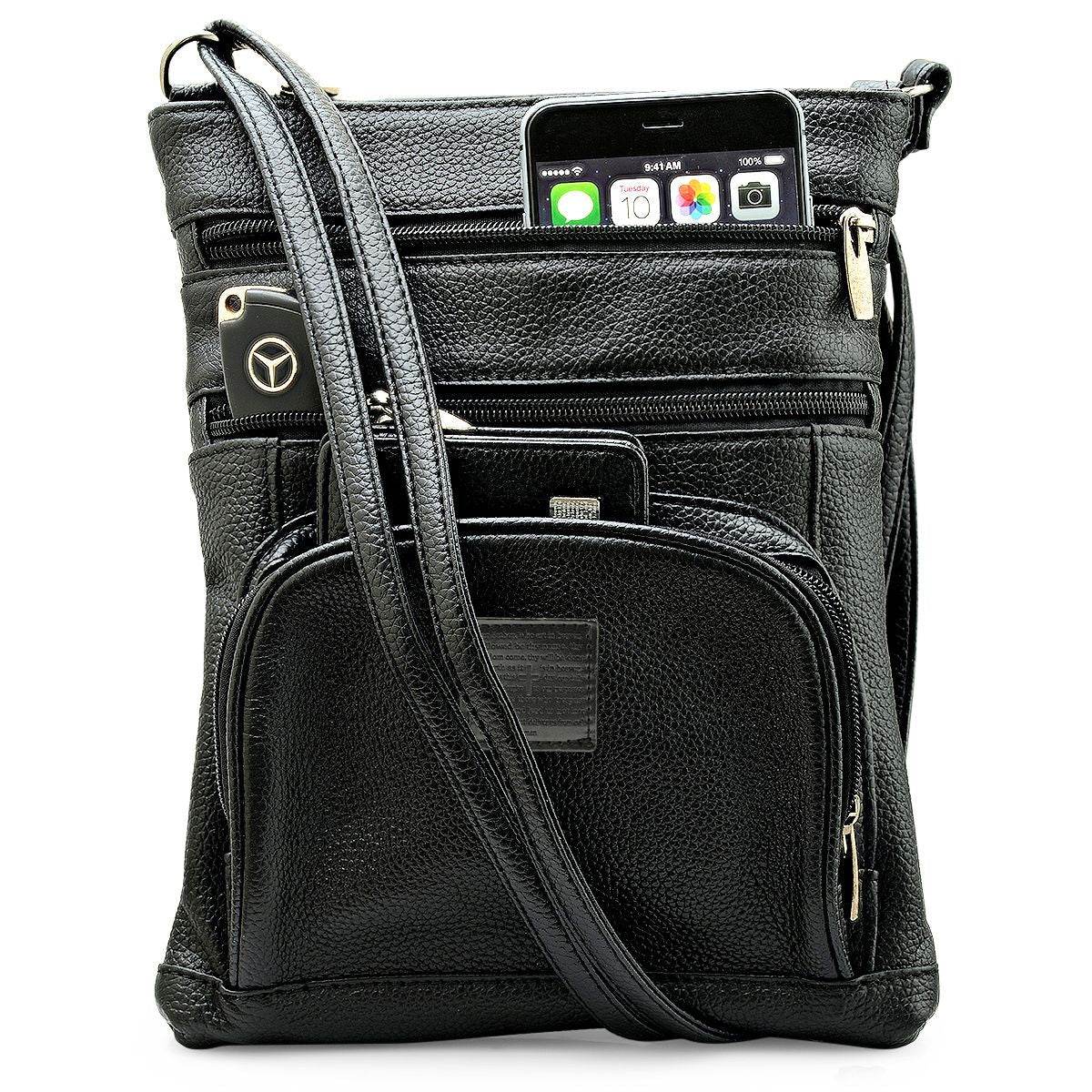 SteelTime Unisex Leather Crossbody Bag With Serenity Prayer