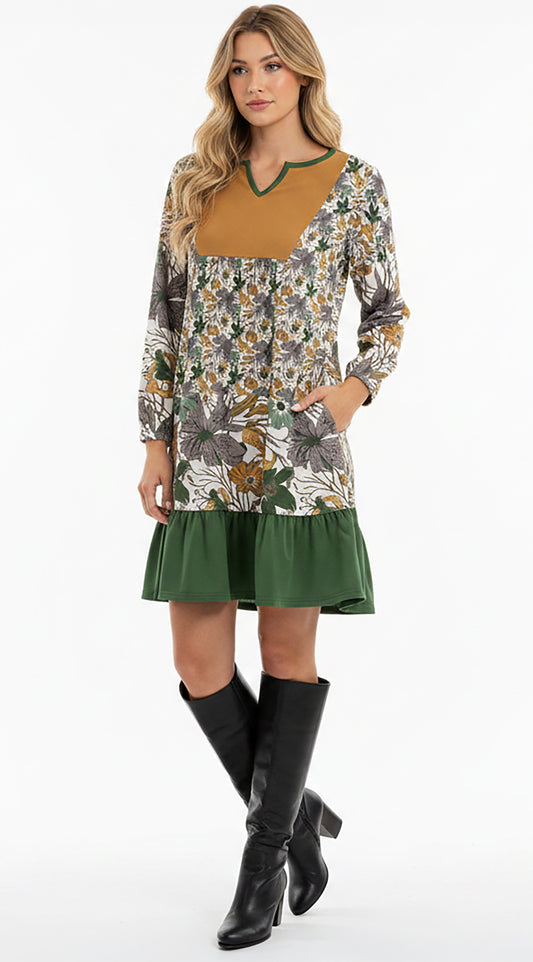 Mustard Green Floral Print-