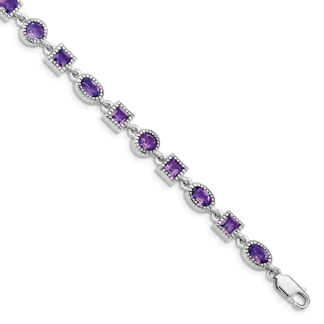 Natural Amethyst Silver Link Bracelet