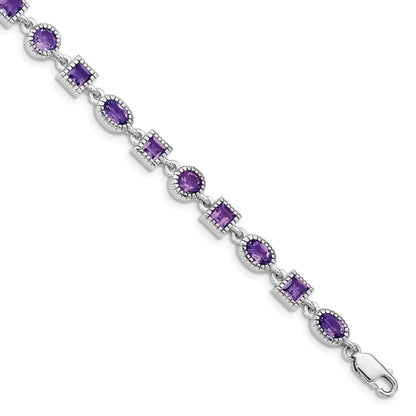 Natural Amethyst Silver Link Bracelet