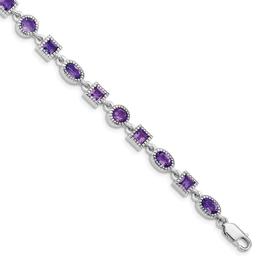 Natural Amethyst Silver Link Bracelet