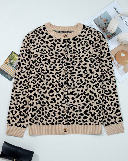 Leopard Knitted Cardigan - Black