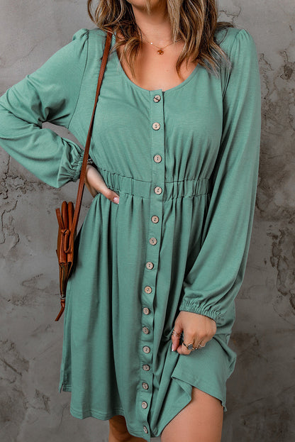 Julianna Button Up High Waist Long Sleeve Dress - Threaded Pear