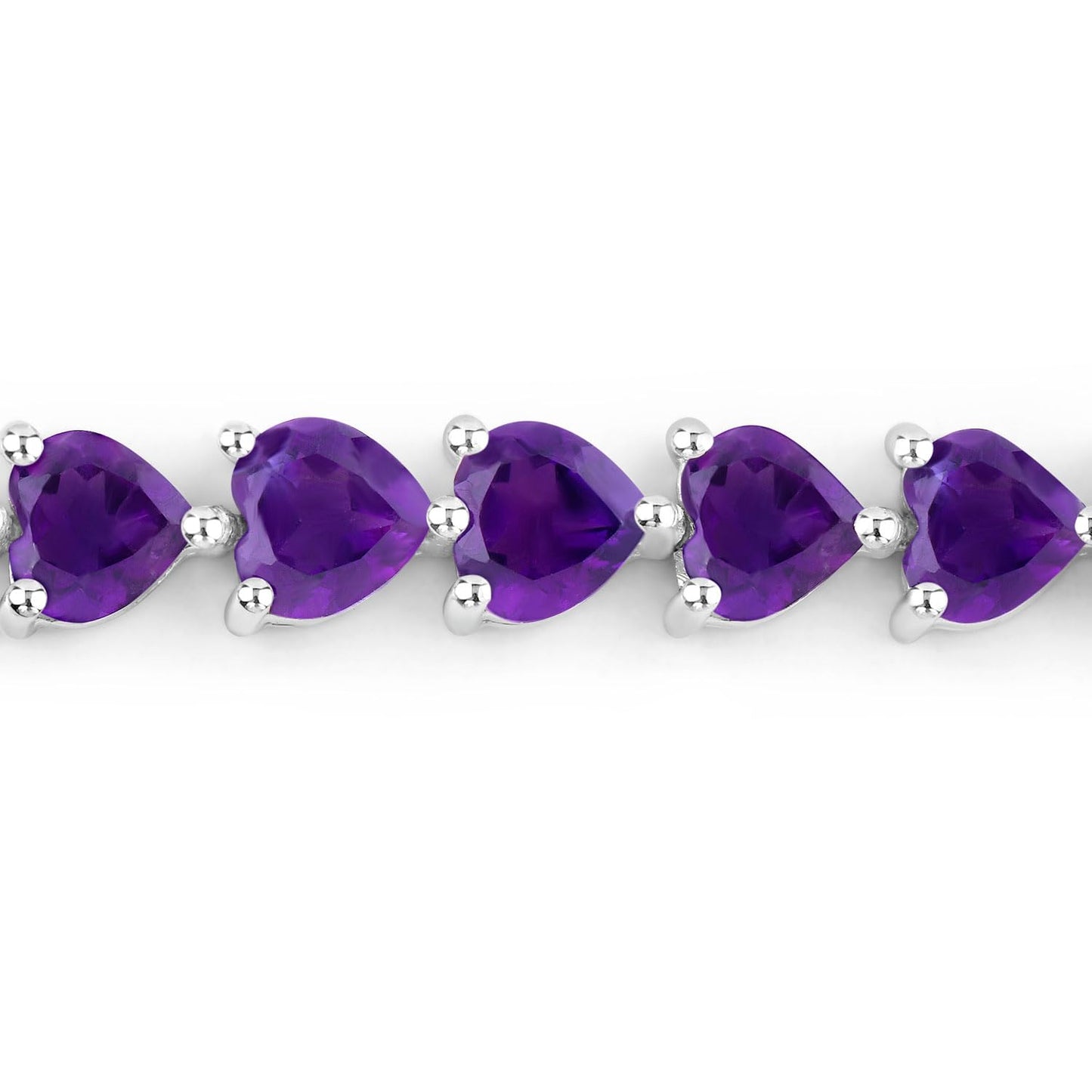 13.33 Ct Heart Purple Amethyst Prong Silver Box Clasp Tennis Bracelet