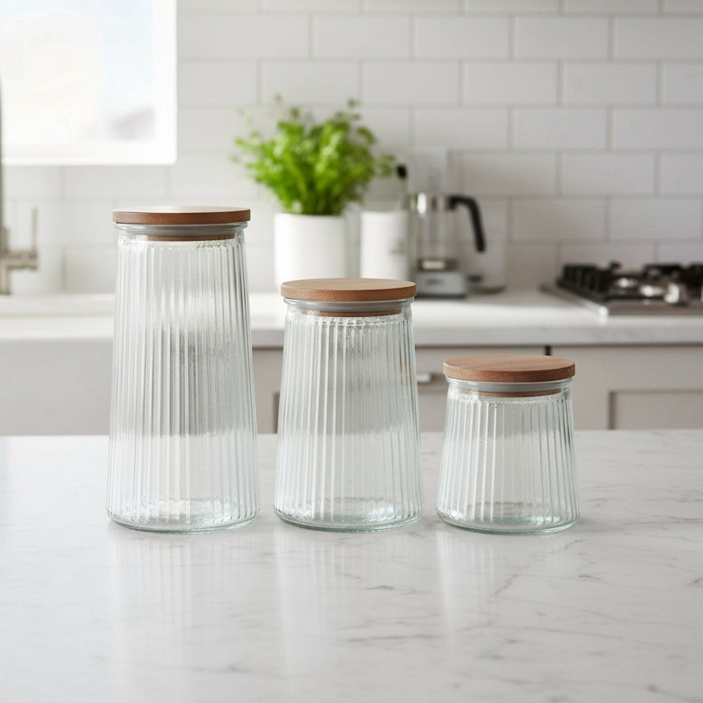 Jay Companies Glass Canisters Set Of 3 With Wooden Lids – 20.3Oz, 33.8Oz & 45.7Oz