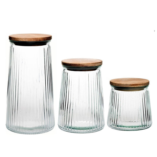 Jay Companies Glass Canisters Set Of 3 With Wooden Lids – 20.3Oz, 33.8Oz & 45.7Oz