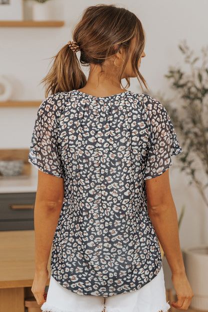 Threaded Pear Ellie Flutter Sleeve V Neck Floral Blouse
