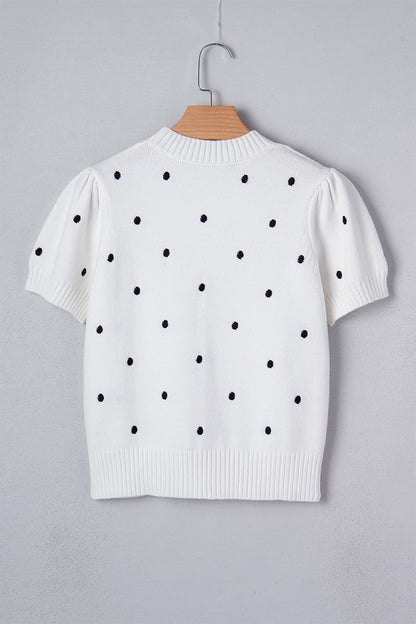 River Polka Dot Bubble Short Sleeve Sweater - White